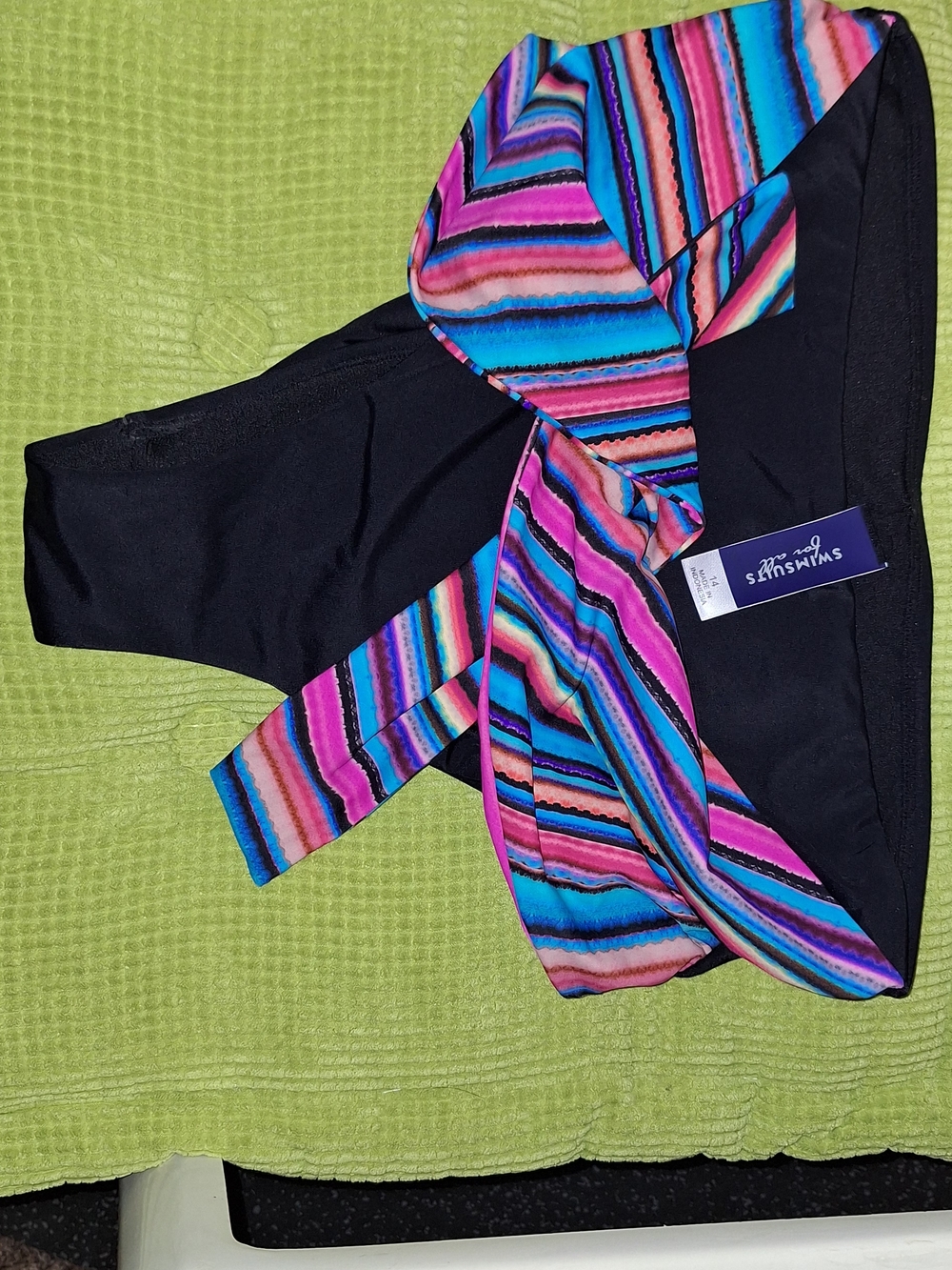 Swimsuits For All Black Bikini Bottom with Multicolor Stripe Wrap